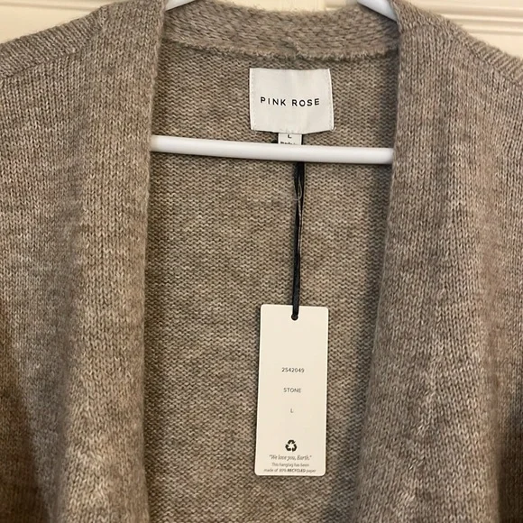 NWT Pink Rose longline cardigan in Stone (oatmeal tan color), size Large - Picture 6 of 11